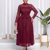 SC Plus Size Lace Patchwork Long Sleeve Maxi Dress GATE-653