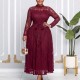 SC Plus Size Lace Patchwork Long Sleeve Maxi Dress GATE-653