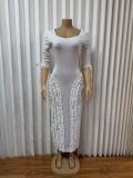 SC V Neck Ruched 3/4 Sleeve Midi Dress GMYU-11505