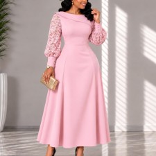 SC Plus Size Lace Patchwork Long Sleeve Midi Dress GMLF-3394