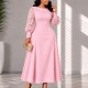 SC Plus Size Lace Patchwork Long Sleeve Midi Dress GMLF-3394