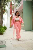 SC Fleece-lined Solid Color Coat Two Piece Pants Set CM-61019