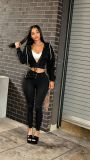 SC Zipper Hooded Coat Two Piece Pants Set MEM-88730