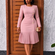 SC Plus Size Solid Color Pleated Midi Dress GCZF-8679