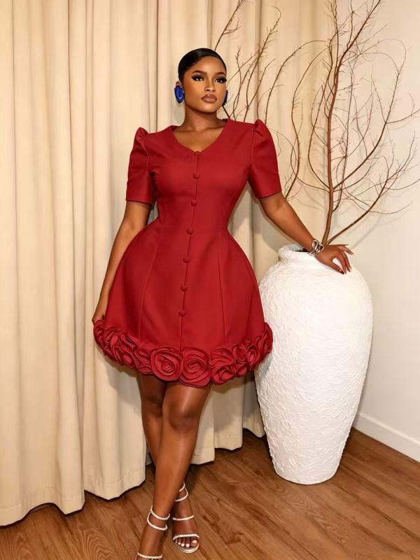 SC V Neck Short Sleeve Slim Mini Dress GADE-11502