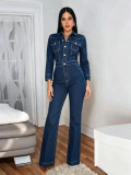 SC Long Sleeve Lapel Denim Jumpsuit OSM-4508