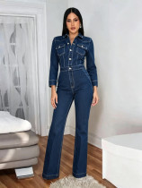 SC Long Sleeve Lapel Denim Jumpsuit OSM-4508