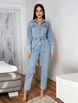 SC Long Sleeve Lapel Denim Jumpsuit OSM-4509