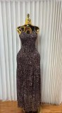SC Mesh Leopard Printed V Neck Sling Maxi Dress GMYU-10568