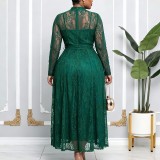 SC Plus Size Lace Patchwork Long Sleeve Maxi Dress GATE-653