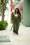 SC Fleece-lined Solid Color Coat Two Piece Pants Set CM-61019