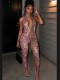 SC Deep V Neck Halterneck Mesh Leopard Jumpsuit GTGE-MH1039