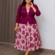 SC Plus Size Solid Color Blazer Coat Printed Chiffon Dress 2 Piece Set GMLF-3393