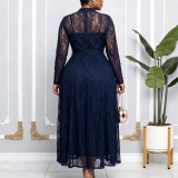 SC Plus Size Lace Patchwork Long Sleeve Maxi Dress GATE-653