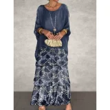 SC Plus Size Chiffon Mesh Bat Sleeve Maxi Dress GQLK-8699