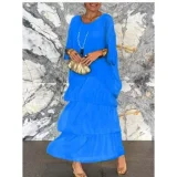 SC Plus Size Chiffon Mesh Bat Sleeve Maxi Dress GQLK-8699