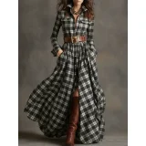 SC Plaid Printed Long Sleeve Maxi Dress(With Belt) GQLK-5505
