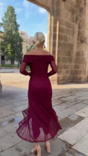 SC Plus Size One Shoulder Mesh Long Sleeve Maxi Dress GRNH-28923