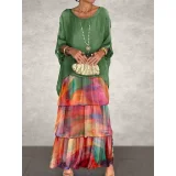 SC Plus Size Chiffon Mesh Bat Sleeve Maxi Dress GQLK-8699