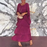 SC Plus Size Chiffon Mesh Bat Sleeve Maxi Dress GQLK-8699