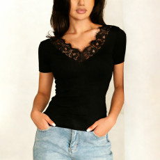 SC Lace Patchwork Short Sleeve T Shirt GXIY-K26L2665