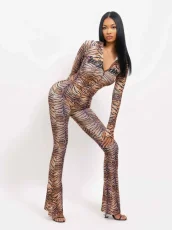 SC Leopard Printed Hooded Two Piece Pants Set GFCF-1504