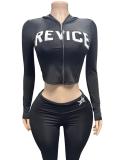 SC Letter Printed Long Sleeve Two Piece Pants Set GFCF-1607