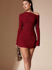 SC Long Sleeve Solid Color Mini Dress GHYX-VC731