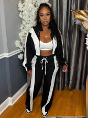 SC Color Block Zipper Coat Two Piece Pants Set CH-25055