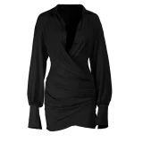 SC Deep V Neck Ruched Shirt Dress FL-JY25334MHO