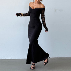 SC Long Sleeve Lace Patchwork Maxi Dress FL-YL24526MHO