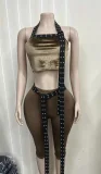 SC Rivet Webbing Halterneck Two Piece Pants Set GNJF-NJ9121