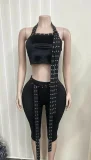 SC Rivet Webbing Halterneck Two Piece Pants Set GNJF-NJ9121