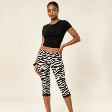 SC Zebra Stripe Lace Patchwork Seventh Pants GNJF-Z002