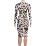 SC Leopard Printed Long Sleeve Midi Dress DLSF-K6D20547A