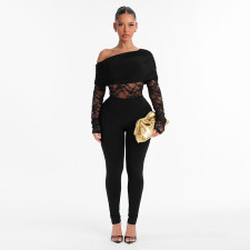 SC Slash Shoulder Long Sleeve Lace Jumpsuit MXBF-J26JP487