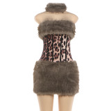 SC Fashion Fur Leopard Printed Mini Dress DLSF-K6D20742A