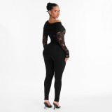 SC Slash Shoulder Long Sleeve Lace Jumpsuit MXBF-J26JP487