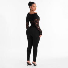 SC Slash Shoulder Long Sleeve Lace Jumpsuit MXBF-J26JP487