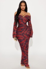 SC One Shoulder Printed Long Sleeve Maxi Dress GKYS-KYS2633