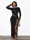 SC Long Sleeve Hollow Out Split Bandage Dress GHYX-TXY5508