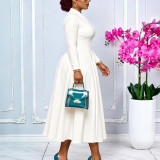 SC Plus Size Long Sleeve Solid Color Big Swing Midi Dress GCZF-8681