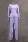 SC Deep V Neck Ruffles Split Maxi Dress GLYK-LX0163