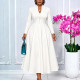 SC Plus Size Long Sleeve Solid Color Big Swing Midi Dress GCZF-8681
