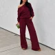 SC Solid Color Slash Shoulder Top Pants Suit HNIF-YF413
