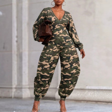SC Camouflage Printed V Neck Loose Jumpsuit GQLK-6620