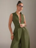 SC Sleeveless Zipper Solid Color Loose Jumpsuit GQLK-0827