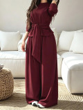 SC Solid Color Tie Up Loose Two Piece Pants Set MIL-L423