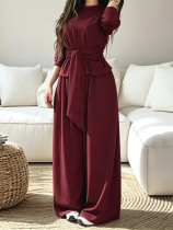 SC Solid Color Tie Up Loose Two Piece Pants Set MIL-L423