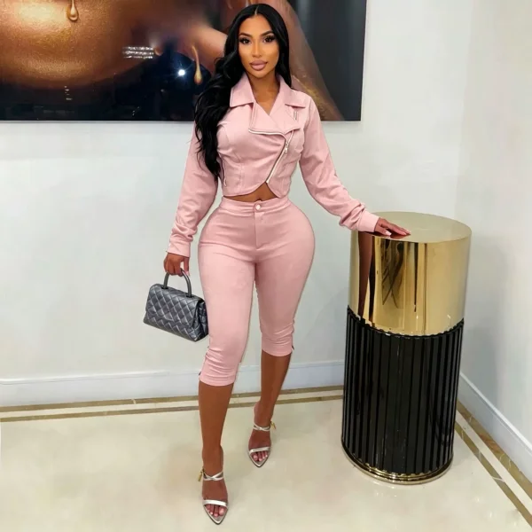 SC Long Sleeve Zipper Top Seventh Pant Suit CM-61020